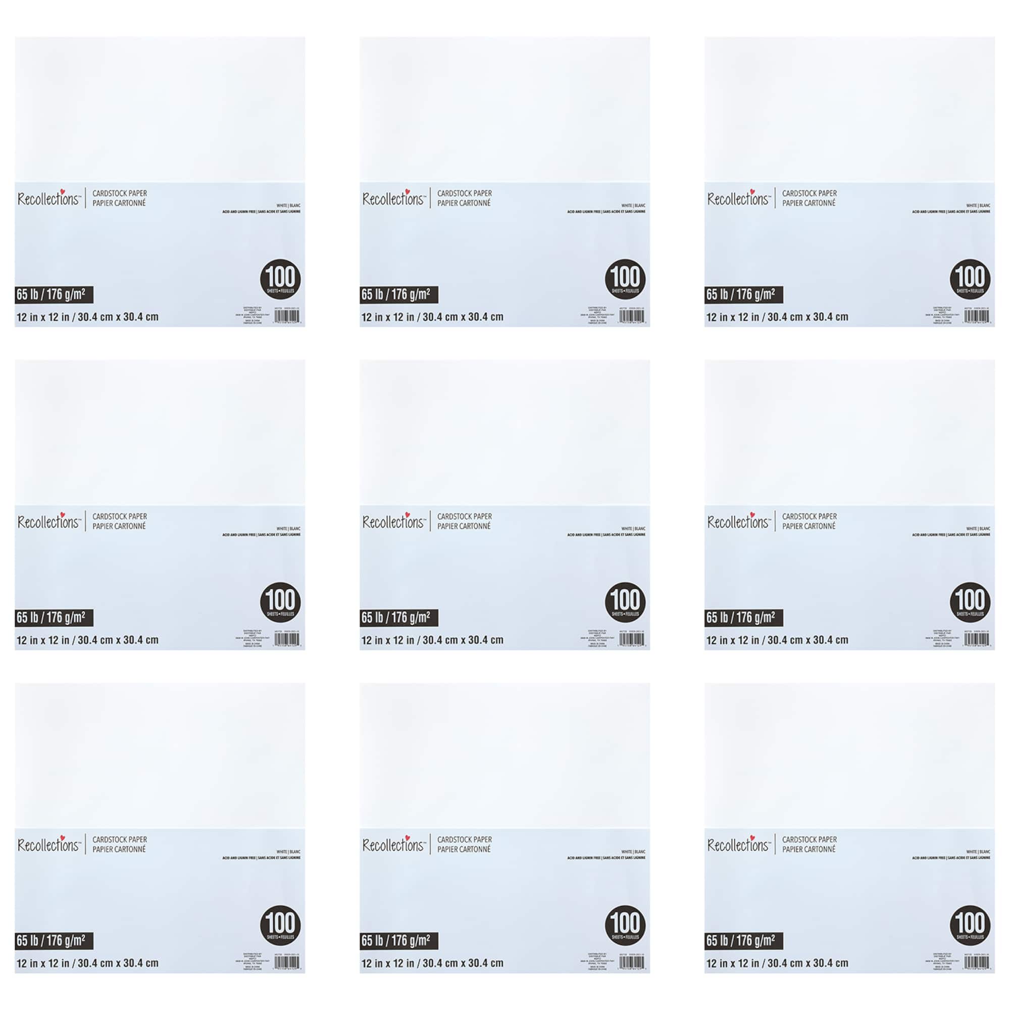 9 Pack: 100 ct. (900 total) White 12" x 12" White Cardstock Paper by Recollections™